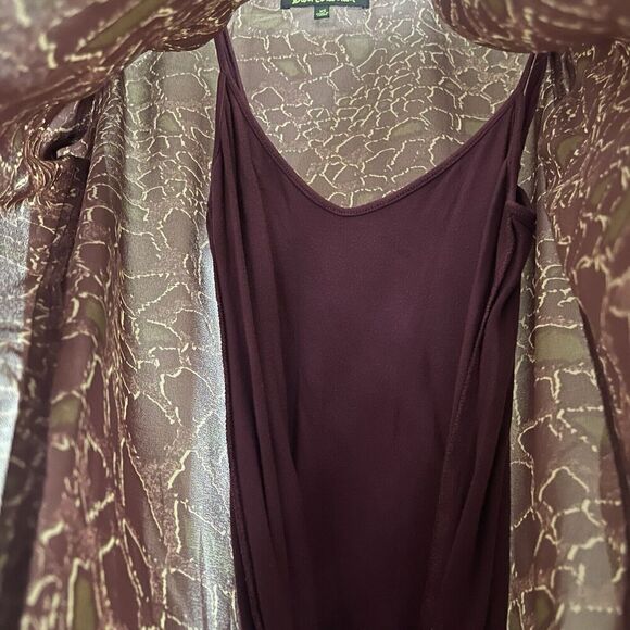 Sam Edelman printed red tunic ruffe hem long sleeve dress 2pc removable slip XS - Picture 5 of 7